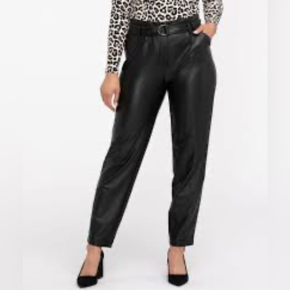 Cleo Paper Bag Black Soft Vegan Leather Pants Size 14